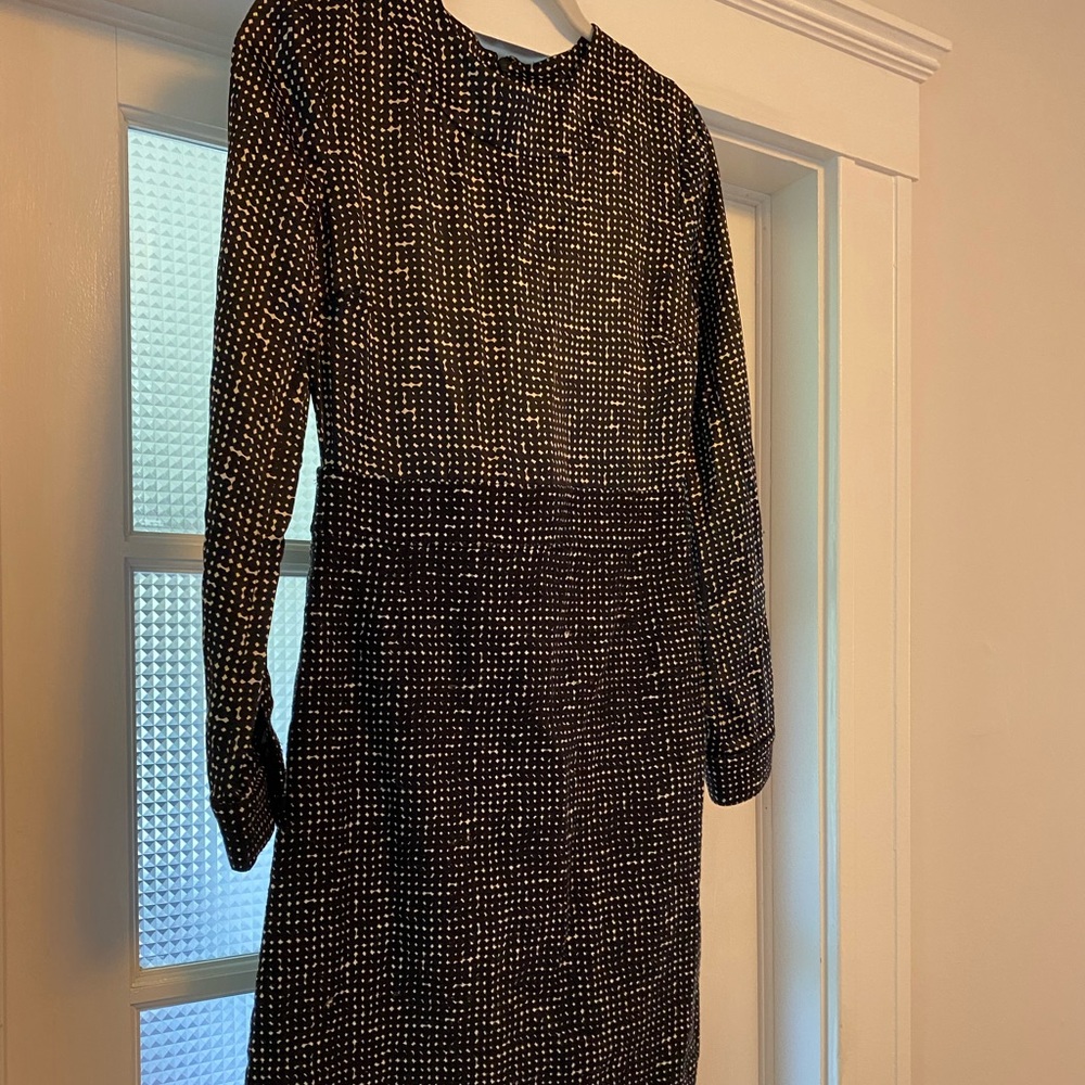 Tory Burch black long sleeve tweed patterned dress